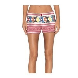 Tigerlily Embroidered Uluaki Shorts Red White Blue Yellow Weave Knit Mid-Rise‎ 4